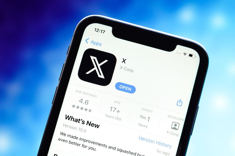 Smart phone displaying X app store page