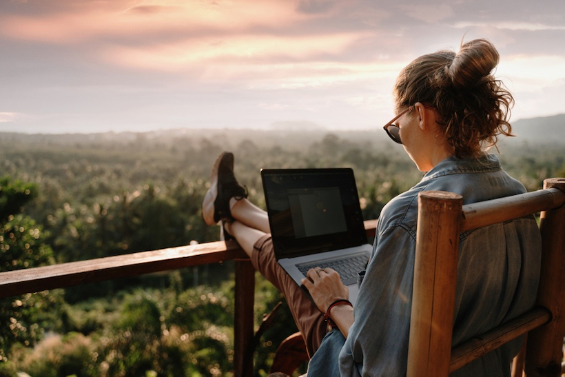 Woman working remotely on laptop