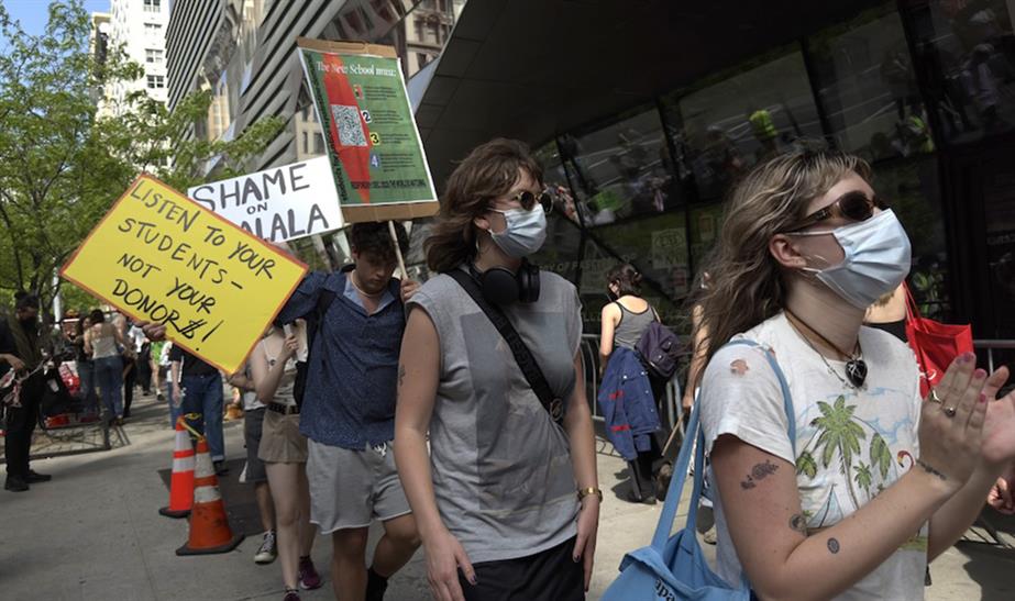 Protests took place this week at the New School in New York City. (Photo credit: Getty Images).