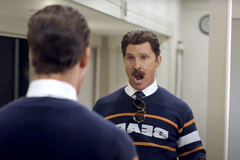 Matthew McConaughey in Bears jersey in front of a mirror