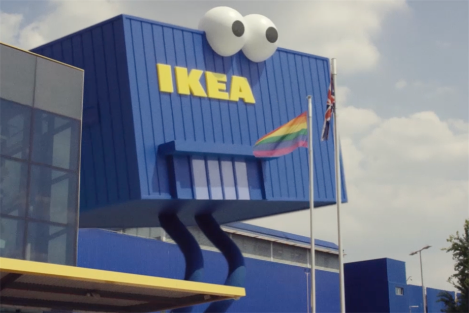 ikea blue puppet in the shape of a building