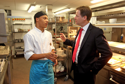 Nick Clegg, the Deputy Prime Minister, sees how the government’s Youth Contract is helping to employ young people