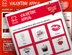 Facebook users can send heart-related valentine gifts