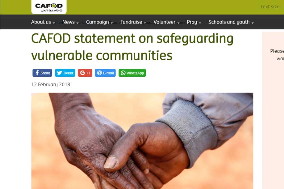 Cafod's statement on its website