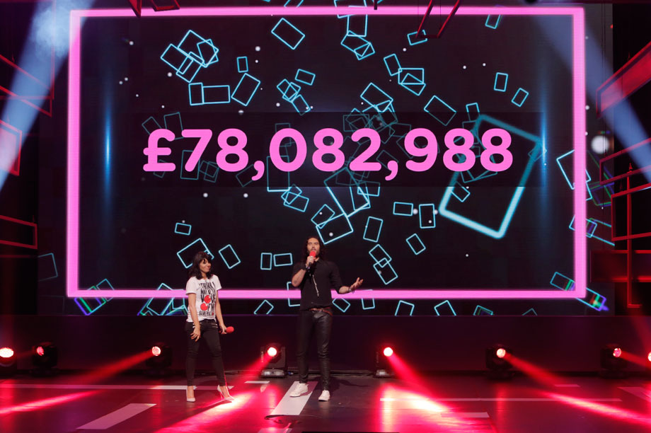 Claudia Winkleman and Russell Brand reveal this year's Red Nose Day total