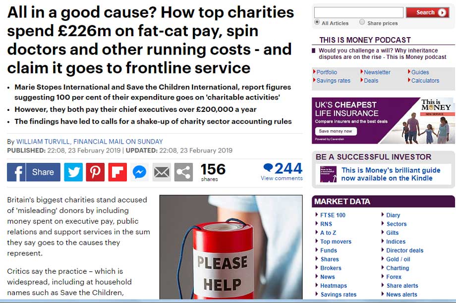 Mail On Sunday Publishes Critical Story About Running Costs At Leading Charities Third Sector