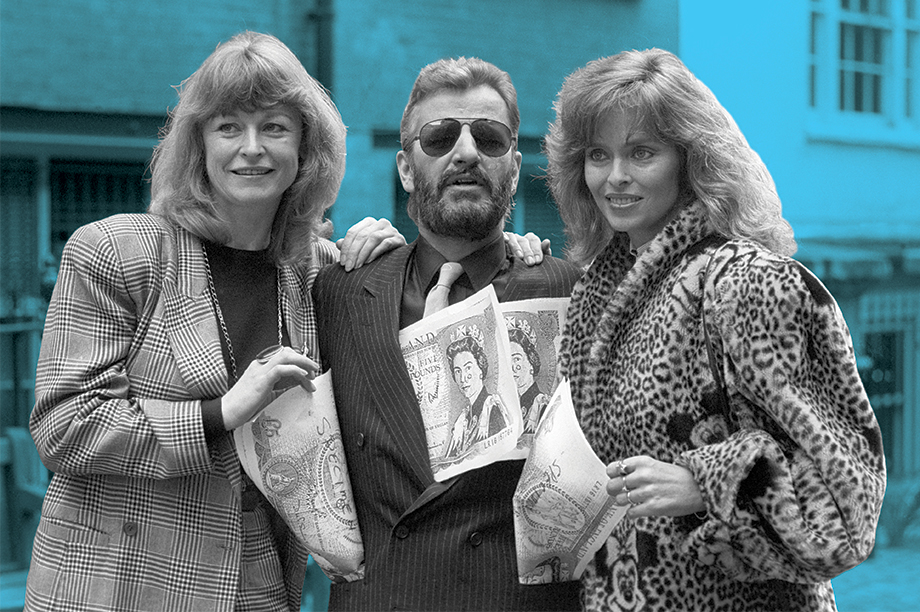 Ringo Starr and his actress wife Barbara Bach (right) with the broadcaster Sue Cook at the launch of payroll giving in 1987