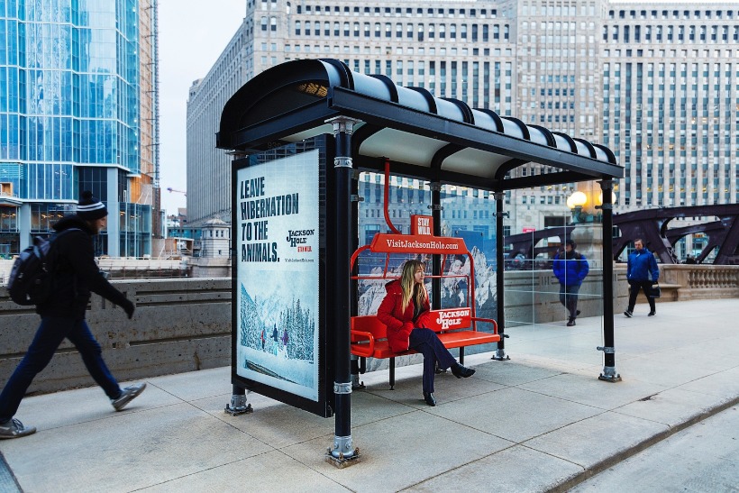 Jackson Hole morphs Chicago bus shelters into ski lifts
