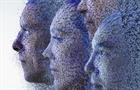 Cloud blocks forming faces in sky, artificial intelligence AI concept