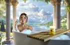 Sydney Sweeney baths in an outdoors bath tub