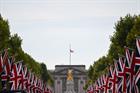The Britain national flag flies half-mast at Buckingham Palace in London 