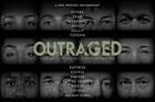A film-style poster with black and white faces, featured football stars' names and the title 'Outraged'