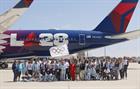 Getty Images photo of the Olympic flag arriving in LA