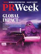 Cover of the PRWeek March/April 2024 Digital Edition displaying Mcdonald's mascot Grimace entering a car