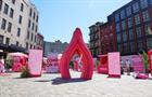 A 12-foot-tall vagina statue is displayed in New York City's Gansevoort Plaza park