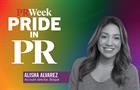 Pride in PR logo with headshot of Alisha Alvarez