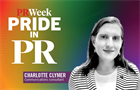 Pride in PR logo with headshot of Charlotte Clymer