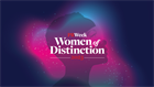 PRWeek Women of Distinction logo superimposed over stylized woman's face in profile