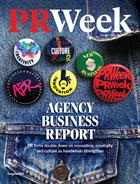 Cover of the PRWeek May/June 2024 Digital Edition displaying denim jacket with Agency Business Report themed buttons and badges