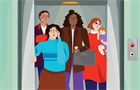Clip art of the diverse women taking elevator