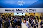 Attendees take part in the World Economic Forum (WEF) annual meeting with the event logo in Davos on January 22, 2025. (Photo by FABRICE COFFRINI / AFP) (Photo by FABRICE COFFRINI/AFP via Getty Images)