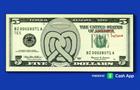 Auntie Anne Cash App ad showing $5 bill with a pretzel image