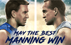 FanDuel illustration displaying Eli and Peyton Manning with the caption "May the best Manning win"