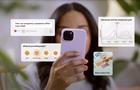A woman holds a smartphone while several screens display the Flo Period Tracker app interface
