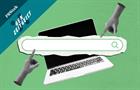 PRWeek Gen Zeitgeist wordmark on clip art of collage of laptop with blank search bar and pointing hands