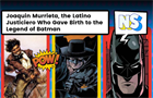 Nuestro Stories comic panels with illustrations of Joaquin Murrieta, Zorro and Batman