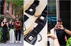 Collage of people participating in The Knot's 13 Ring Drop scavenger hunt and several branded ring boxes