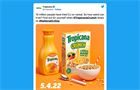 Tropicana tweet displaying Tropicana Crunch cereal bowl with bottle of orange juice
