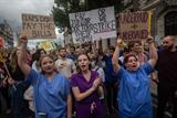 Junior doctors protesting in Whitehall over pay this summer