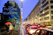 A mural reading 'The Future Is Europe' near Maelbeek metro station in the European quarter of Brussels. The regional government is seeking to ban ICE vehicles entering the city by 2035. Photo: Thierry Monasse/Getty Images