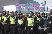 Policing around the COP26 venue has been heavy. Photograph: Environmental Justice Foundation