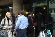Starbucks: customers outside one of the Hammersmith branches on free latte morning