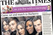 The Times: front page covers Burberry show at London Fashion Week