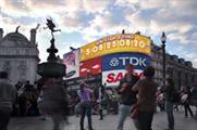 Fanta clock at Piccadilly Circus