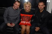 Jonathan Lewis and Jonathan Lewen of Vevo with Pixie Lott