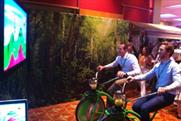 Pret a Manger employees take part in Love Smoothie Bike Arcade game