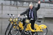 Boris tries out the special-edition yellow Barclays bike