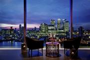 The sky bar is on the 18th floor of the new hotel and features views across Canary Wharf