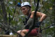 I'm a Celeb: Helen Flanagan attempts a high-wire crossing in the jungle
