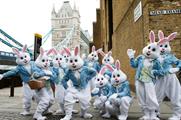 The bunnies visited iconic London locations before heading to train stations to hand out sweets