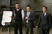 Ad Men: the hopeful trio pitch the Linkee game to the Dragons