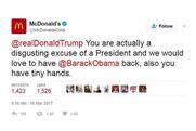 McDonald's corporate Twitter account calls Trump 'disgusting', demands Obama back