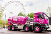 Propercorn tours UK in 33ft pink cement mixer