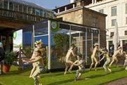 Performers outside the Airwick sensory experience cube in London's Covent Garden