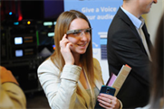 A Meet The Future delegate trying out Google Glass technology