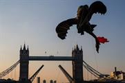 The large-scale dragon kite flew across London's skyline this morning